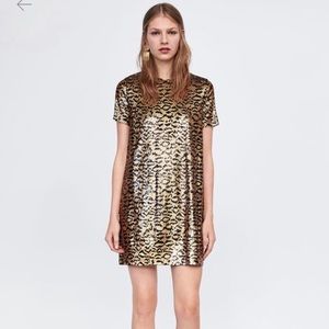 Zara Gold and Brown Leopard Print Dress